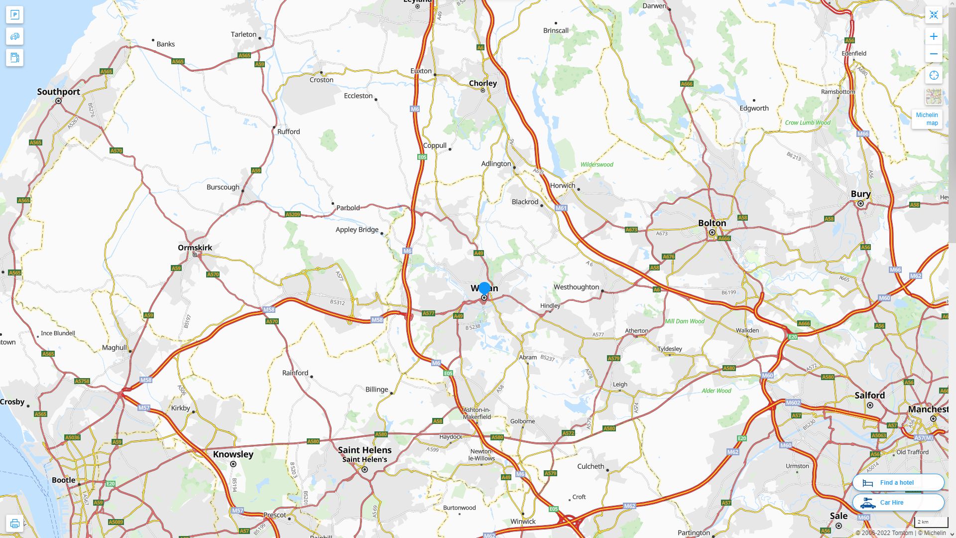 Wigan Highway and Road Map